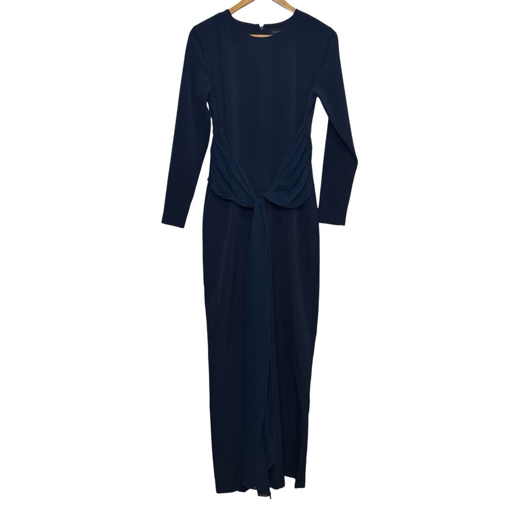 Donna Karan Navy Blue Sash Tie Waist Maxi Length Black Tie Dress